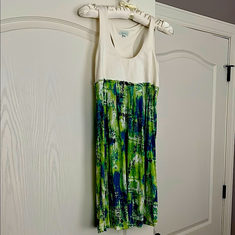 Ellelauri Sleeveless White and Green Sun Dress NWOT